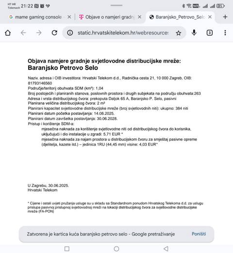 Peticija: Hitna izgradnja optičke mreže zračnim putem u Baranjskom Petrovom Selu